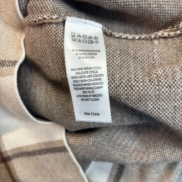 Tahari Women's Plaid Mock Neck Sweater Long Sleeve Beige Brown Size L - Picture 7 of 8